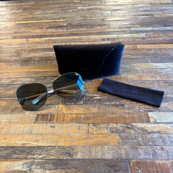 TOM FORD l Clemence Cream + Gunmetal Oval Vintage Y2k Sunglasses l 2005 main image 8